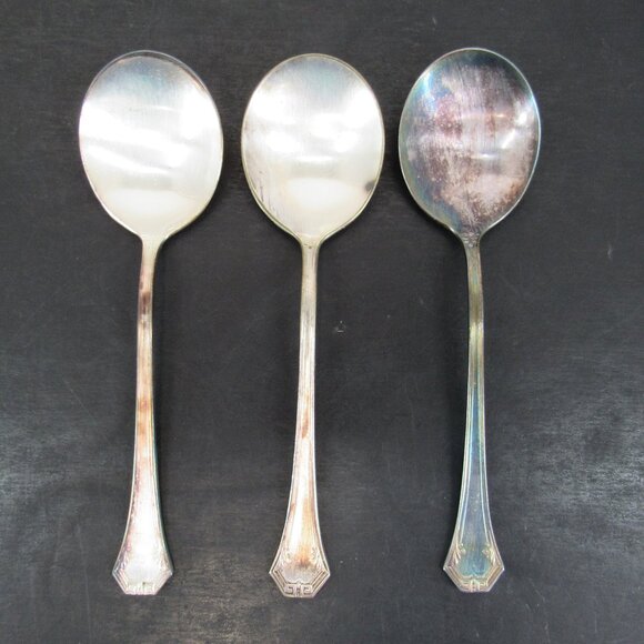 Reed & Barton Pompeian Greek Key & Scrollwork Design Soup Spoon Lot of 3 Vntg - Picture 1 of 8